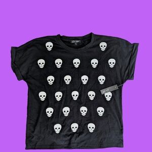 Black Skull Print Kids T-Shirt